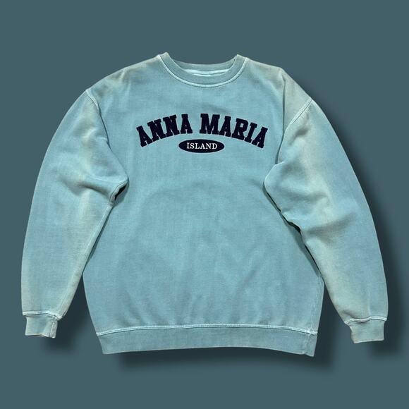 Vintage Garment Dyed Sweatshirt Anna Maria Island Crewneck Pullover Pigment Dye - Picture 1 of 10